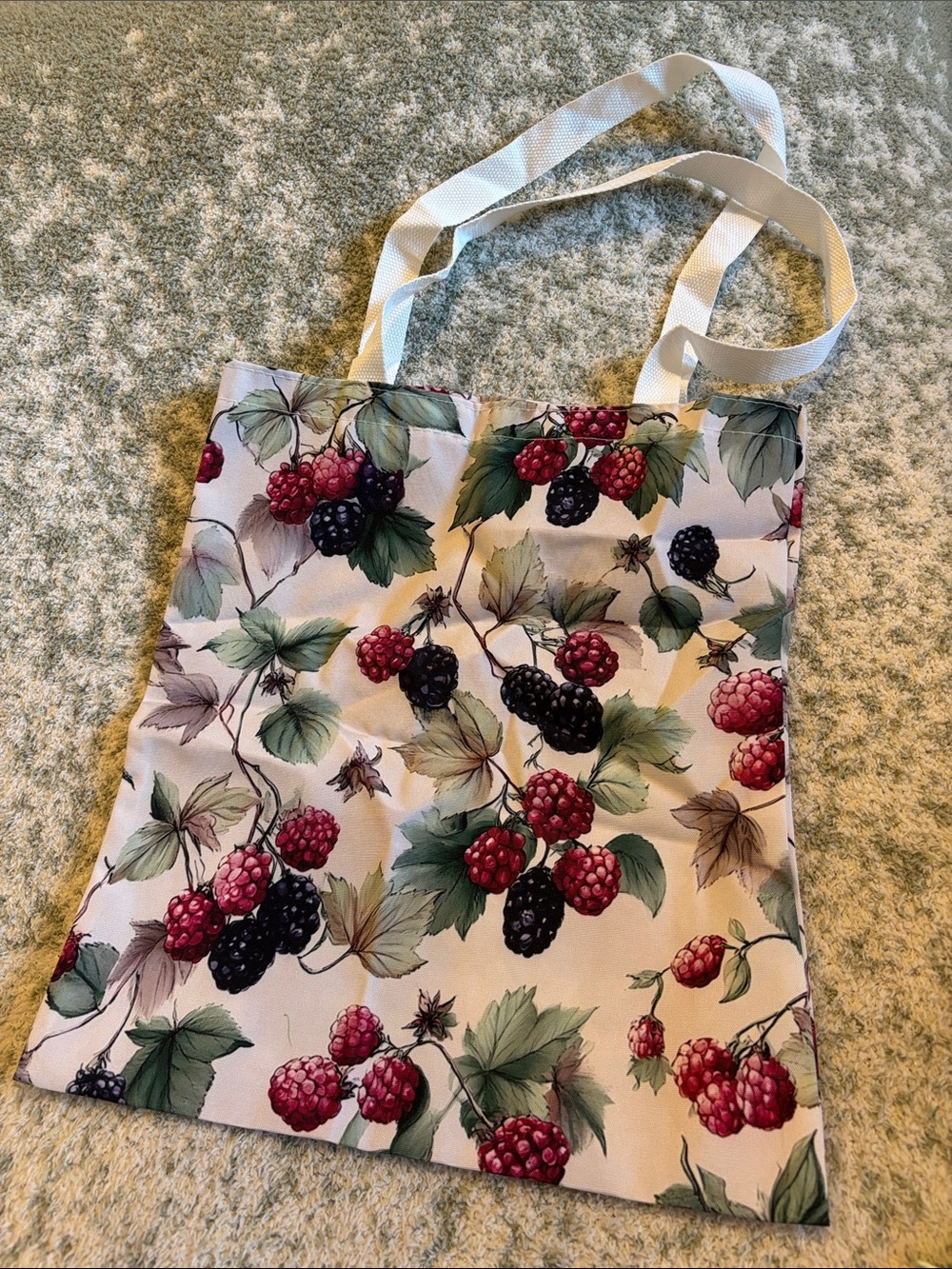 Raspberries Blackberries Berry Poly Canvas Tote Bag NWT 13.75x15.75”